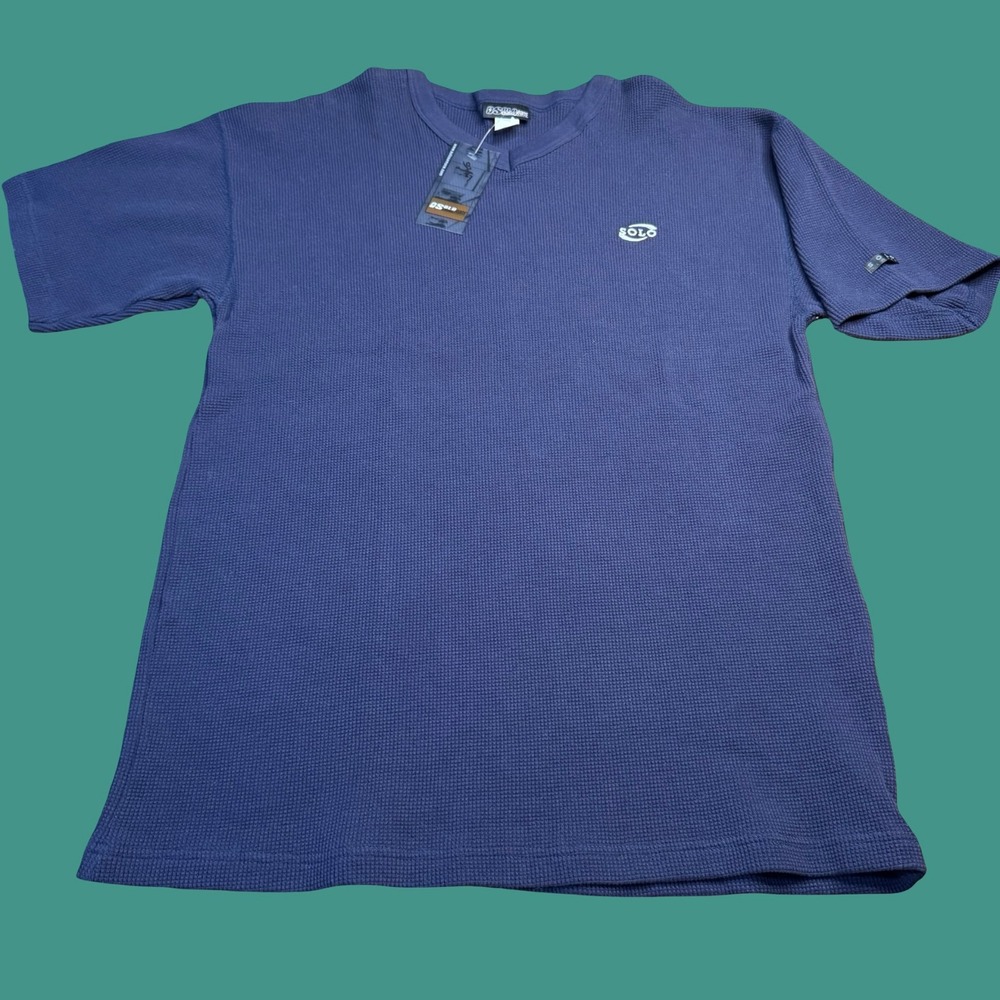 Solo Semore Mens XL Thermal Waffle Knit Shirt Blue Embroidered Logo USA Vintage